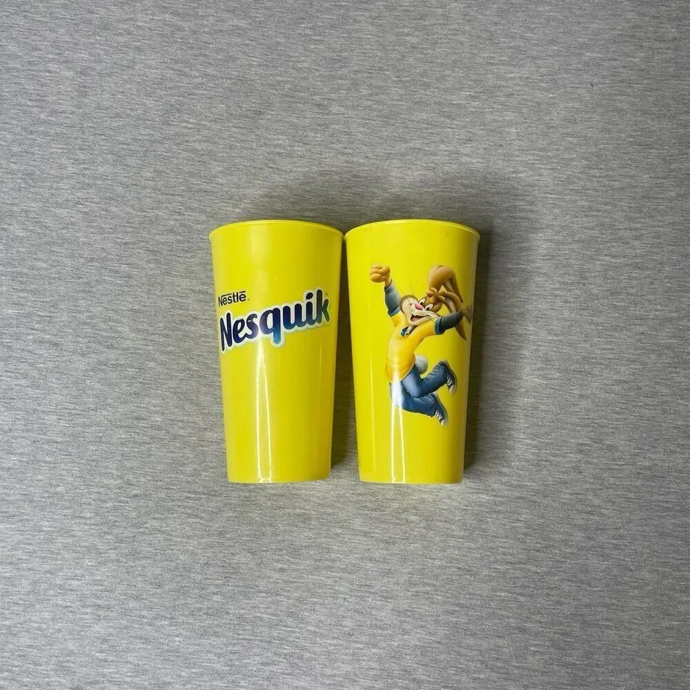Nestle Nesquik Bunny Yellow Plastic Tumbler 16 Oz Cups 2 PCS. Set